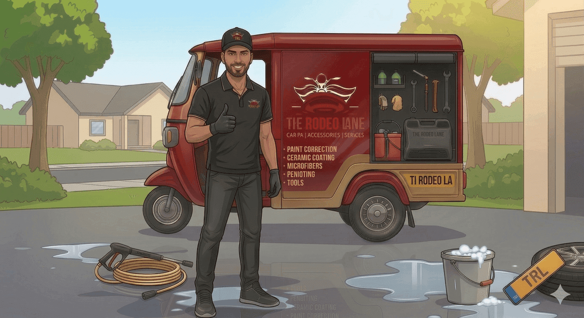 Doorstep engine bay steam cleaning beside The Rodeo Lane service van